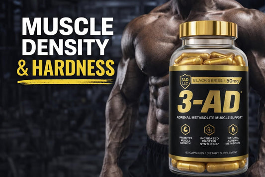 Close-up of the 3-AD Black Series label highlights the patented adrenal metabolite for performance.