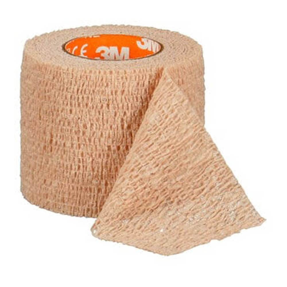 3M Coban wrap 2in x 5yds pack demonstrates self-adhesion for secure dressings.