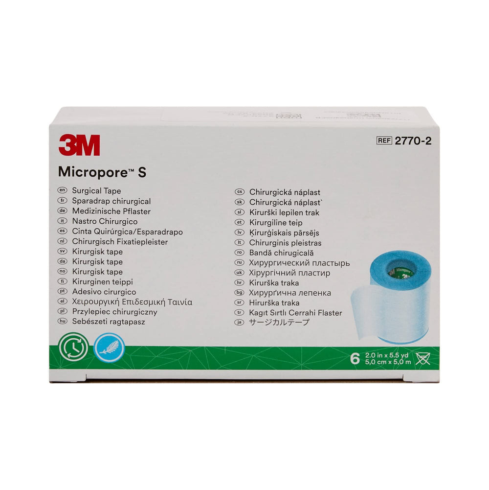 Close-up of 3M Micropore tape with skin-friendly adhesion.