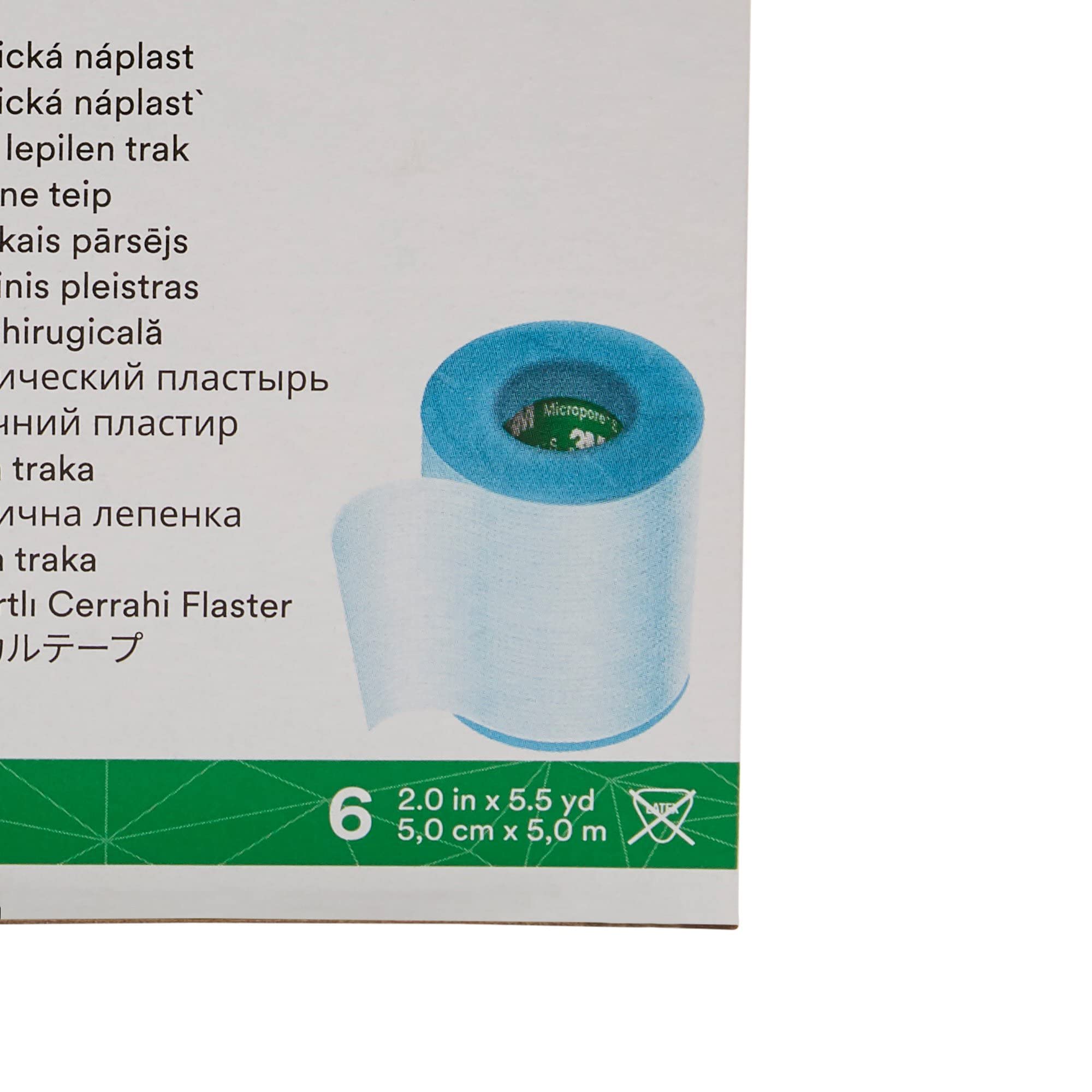 Six-roll pack of 3M Micropore blue tape for reliable use.
