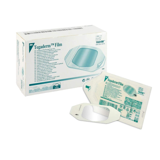 3M Tegaderm transparent film dressing frame-style view supports precise placement and site visibility.