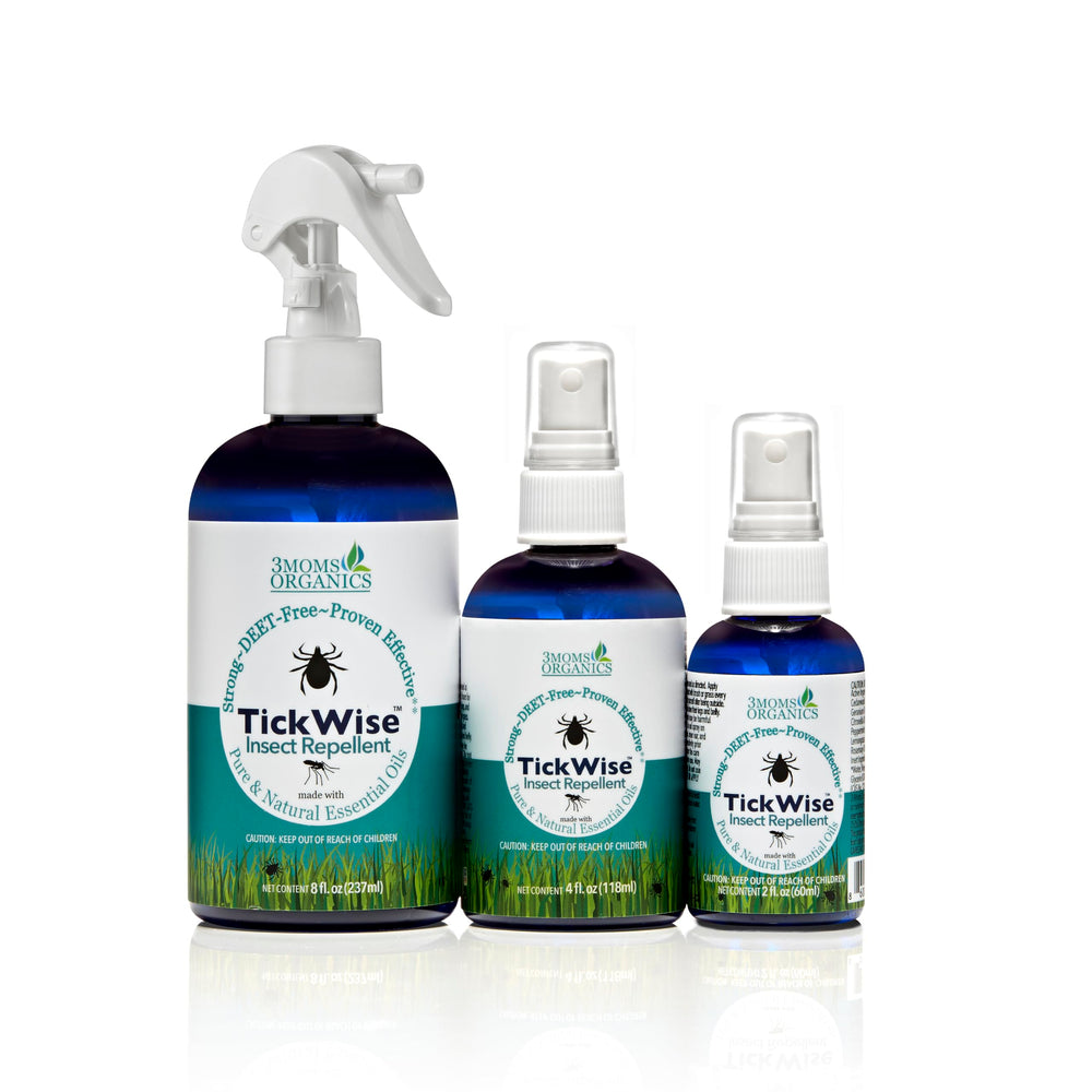 3MOMS ORGANICS TickWise 8oz bottle ready for outdoor use, plant-based formula