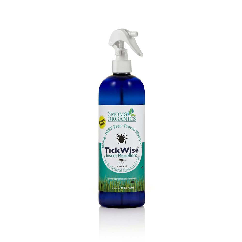TickWise by 3 Moms Organics bottle front displaying plant-based formula for family use