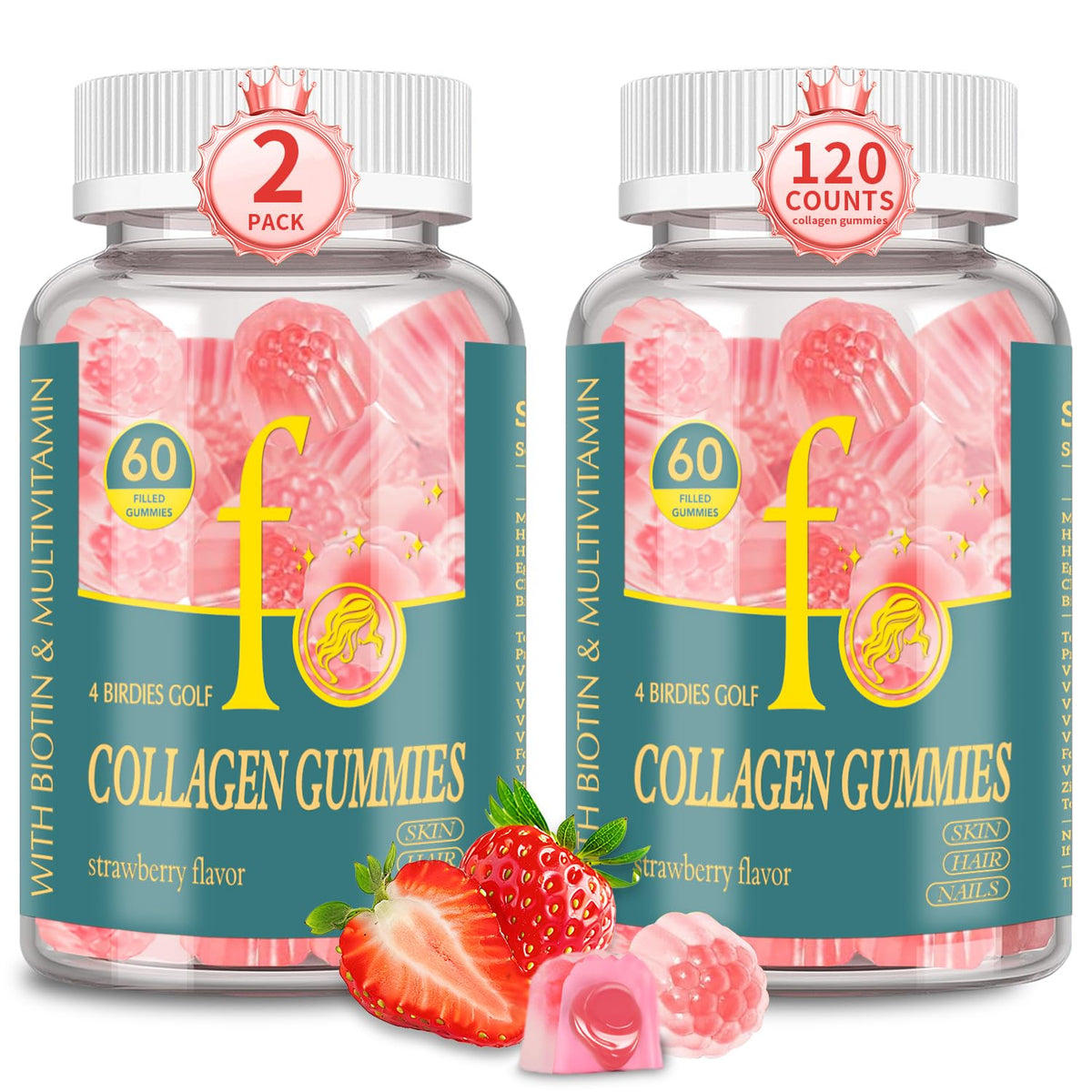 4 BIRDIES GOLF collagen gummies bottle for women, convenient daily wellness supplement.