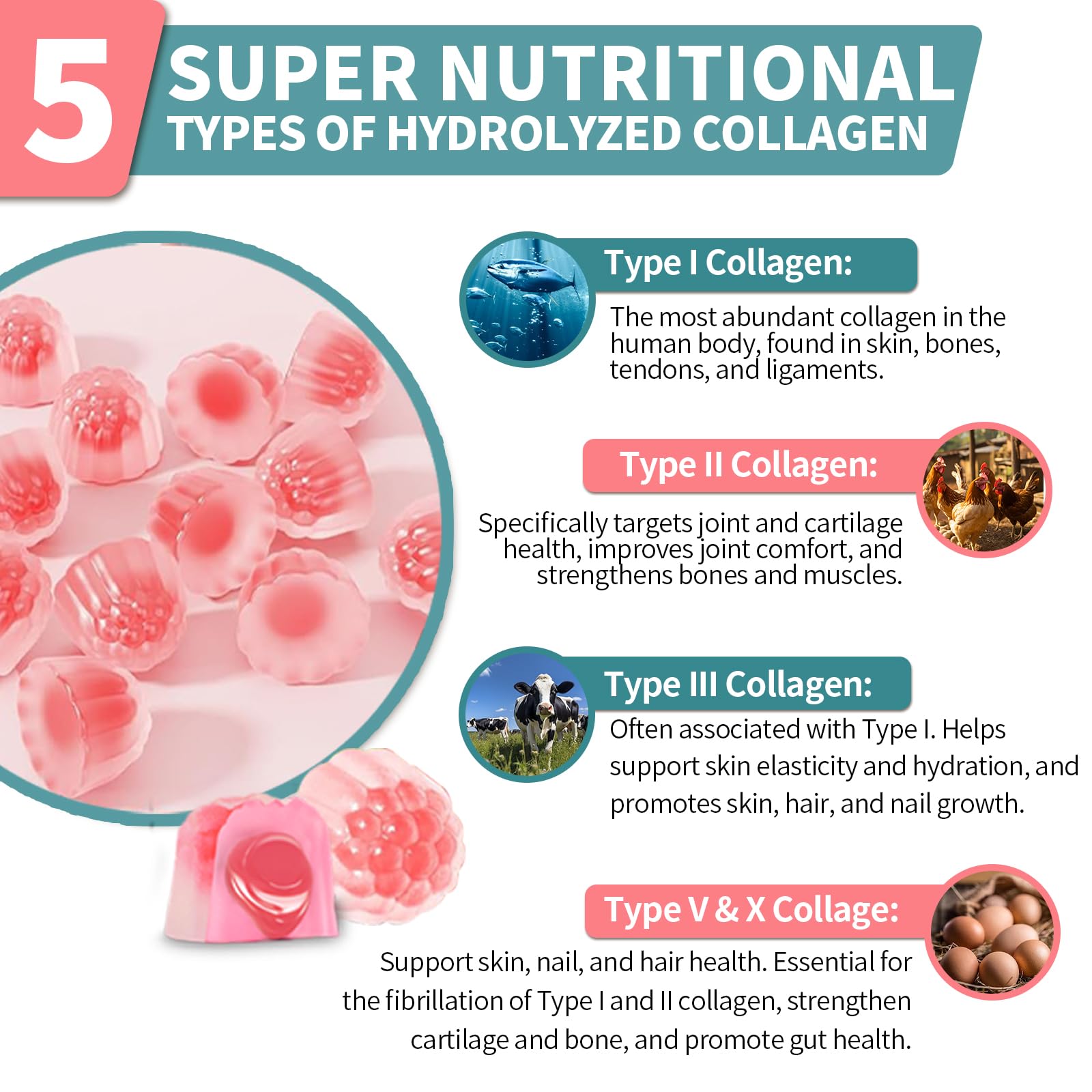 Strawberry-flavored collagen gummies from 4 BIRDIES GOLF for radiant skin and nails.