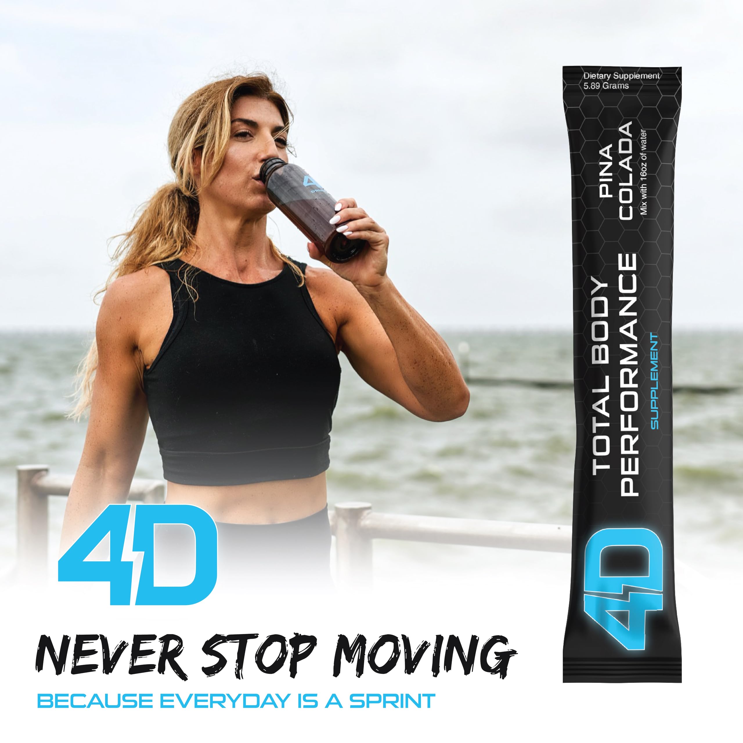 4D Clean Energy ingredients label close-up showing electrolytes and B vitamins.
