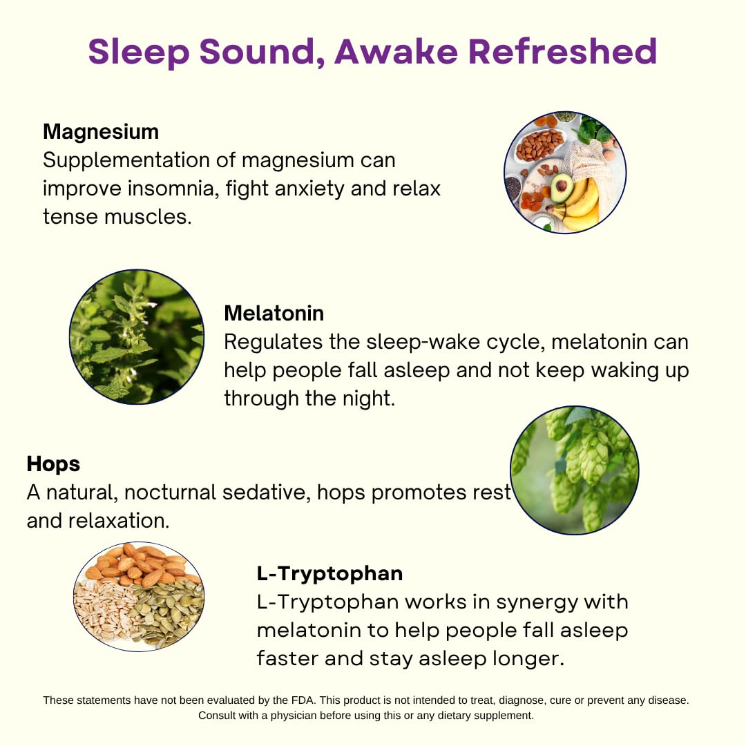 Label details emphasize vegan-friendly, allergen-free sleep support from 4GREATSLEEP.
