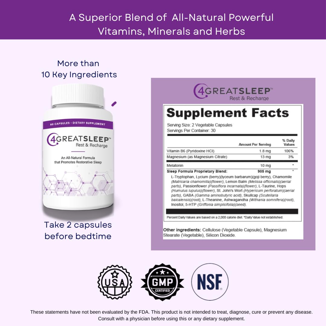 4GreatSleep label showing vegan, gluten-free, allergen-free status