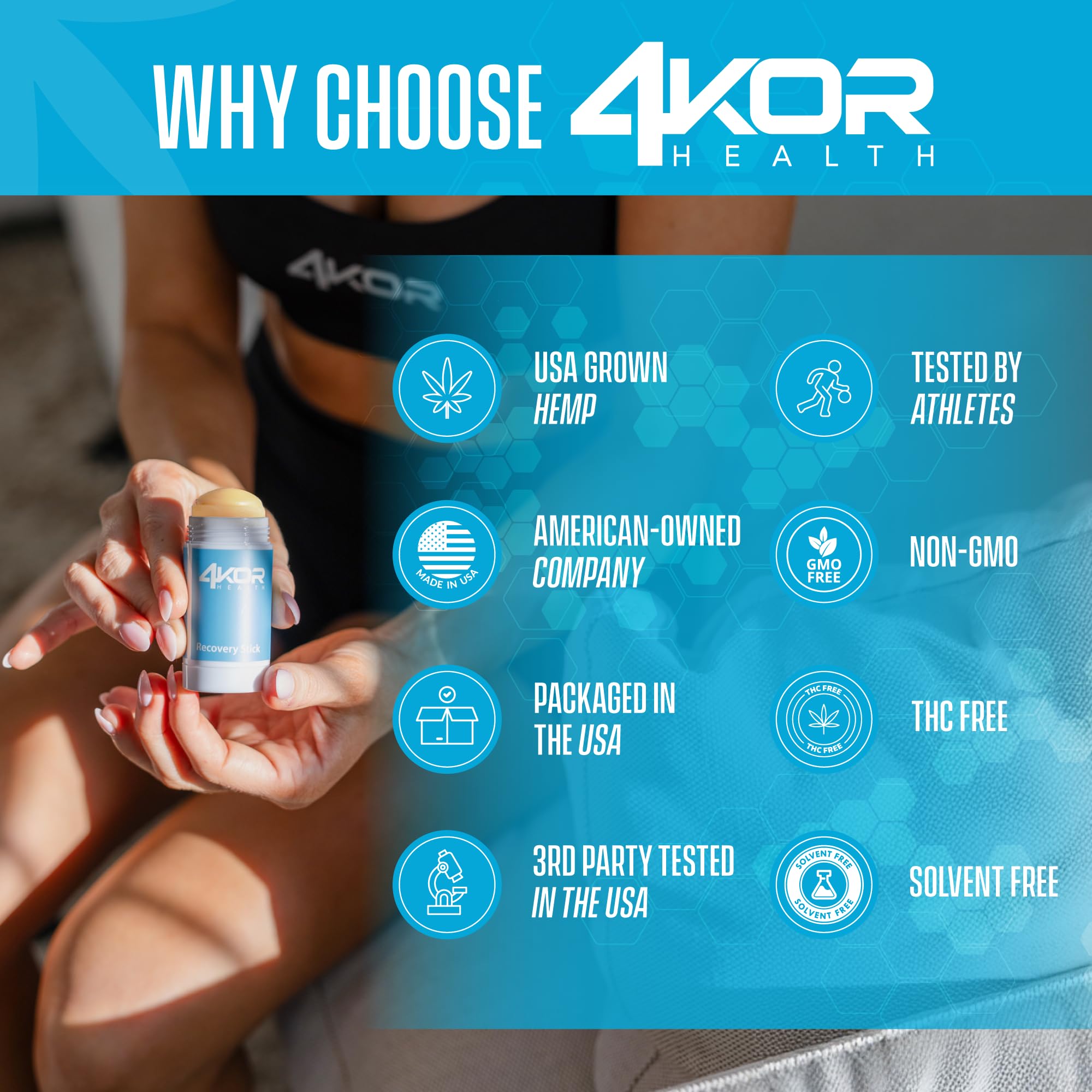 4KOR Shea butter and Arnica Montana image emphasizing gentle recovery touch.