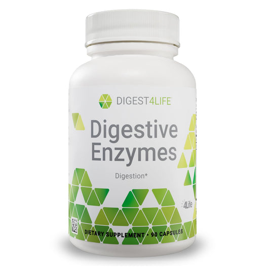 4Life Digestive Enzymes bottle front for digestion support during meals.