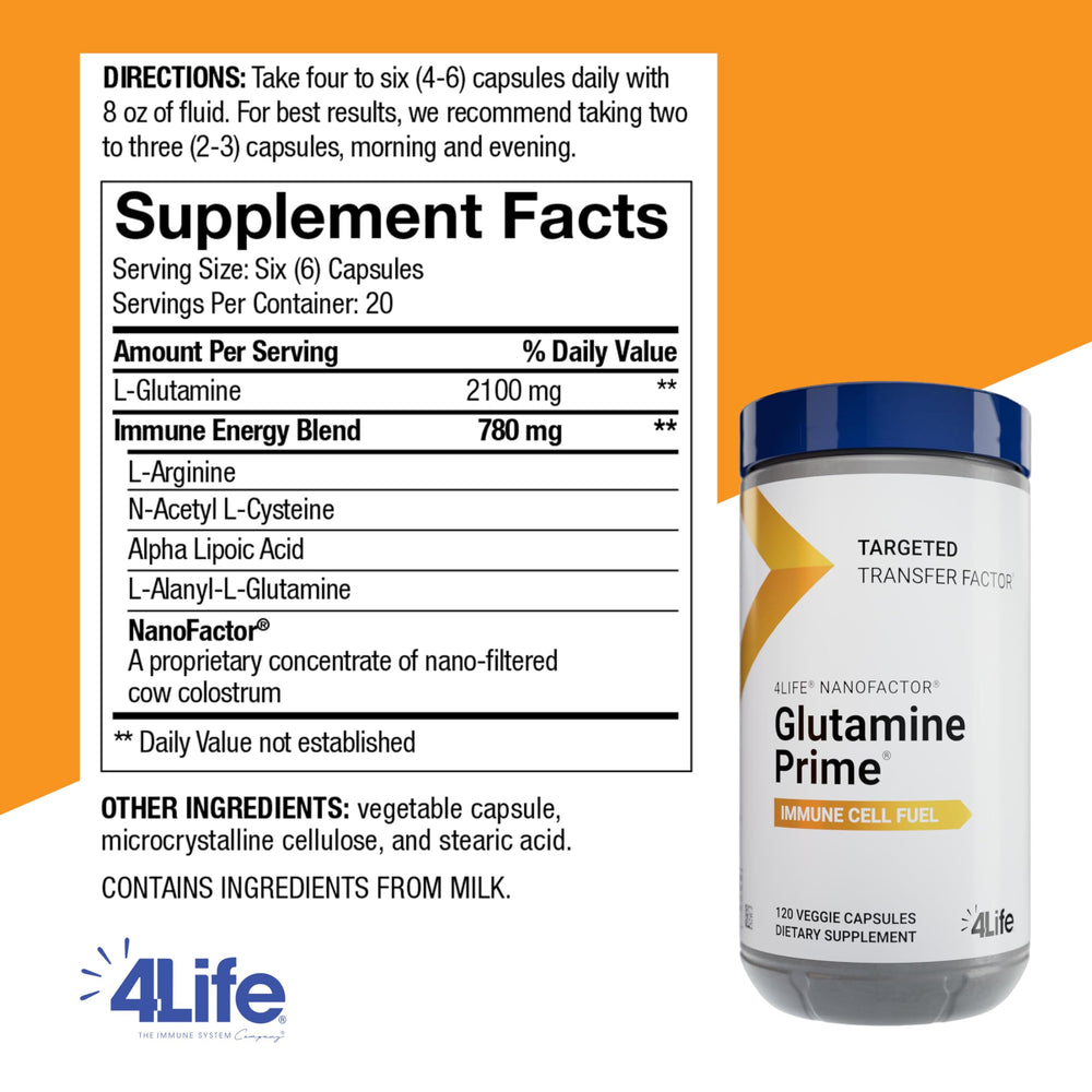 4Life Glutamine Prime cap close-up showing capsule for daily use.