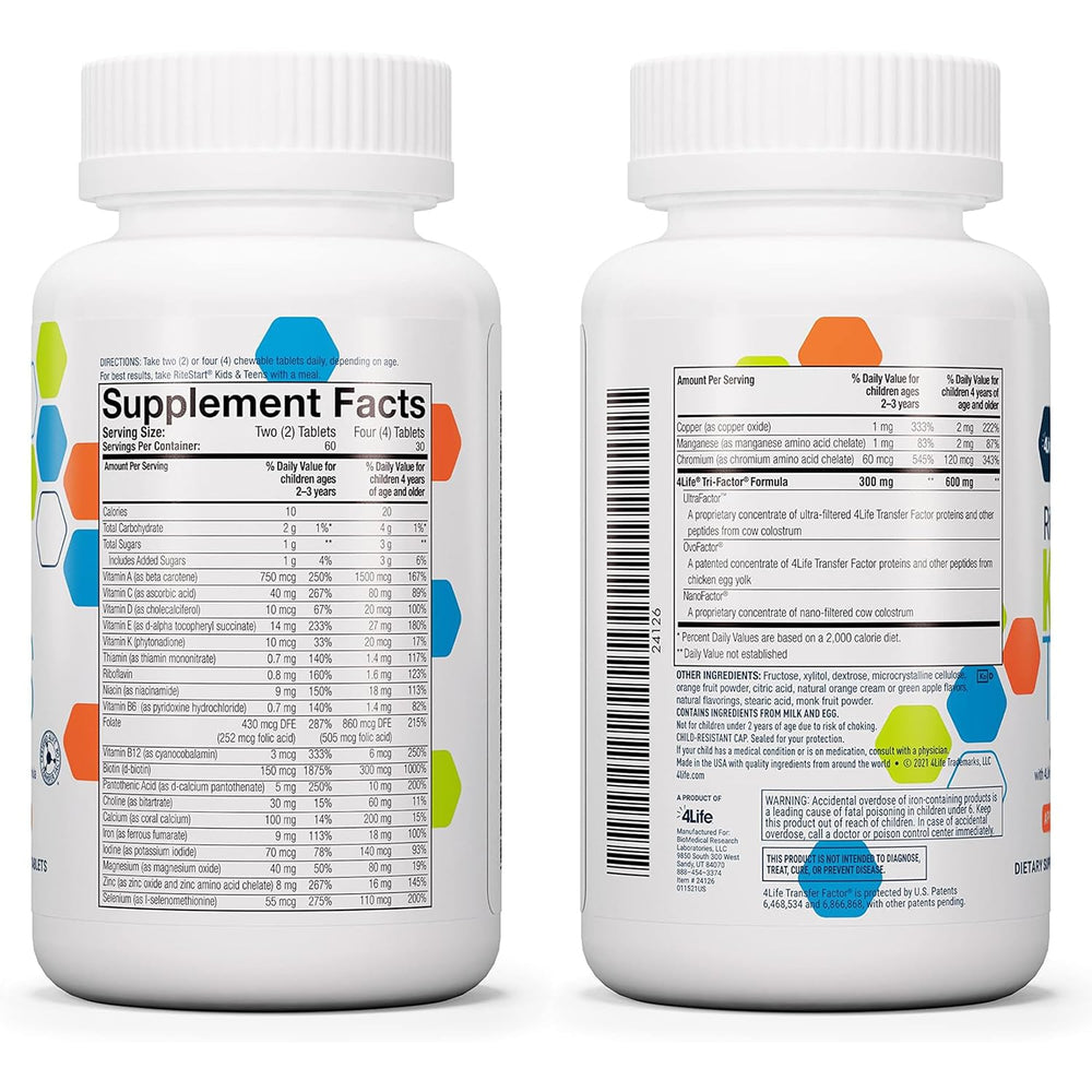 4Life RiteStart Kids Orange flavor chewables bottle for daily immune and cognitive support.