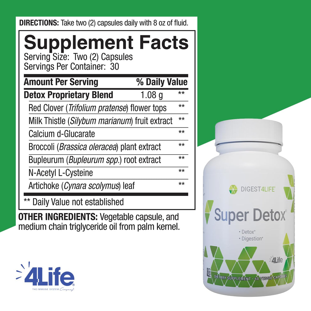 4Life Super Detox bottle being poured for easy daily use