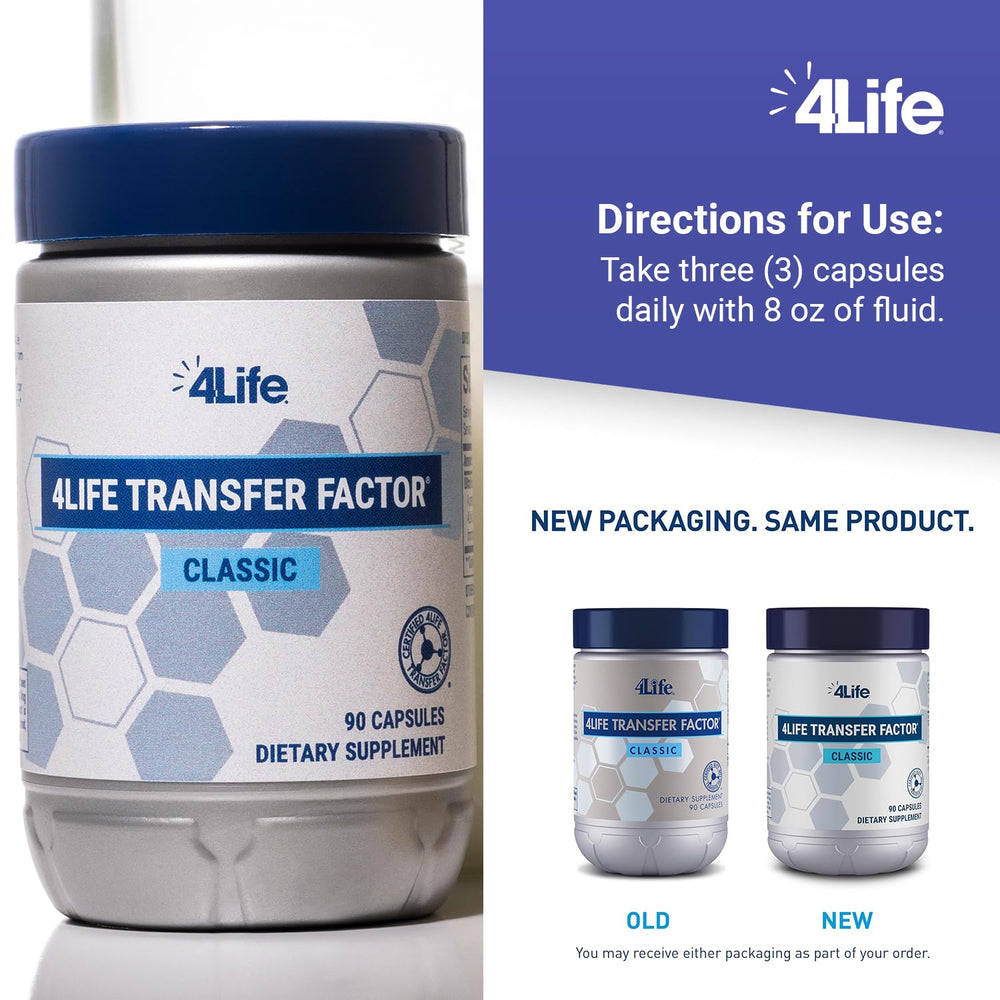 4Life Transfer Factor Classic capsules ready for daily routine on kitchen counter