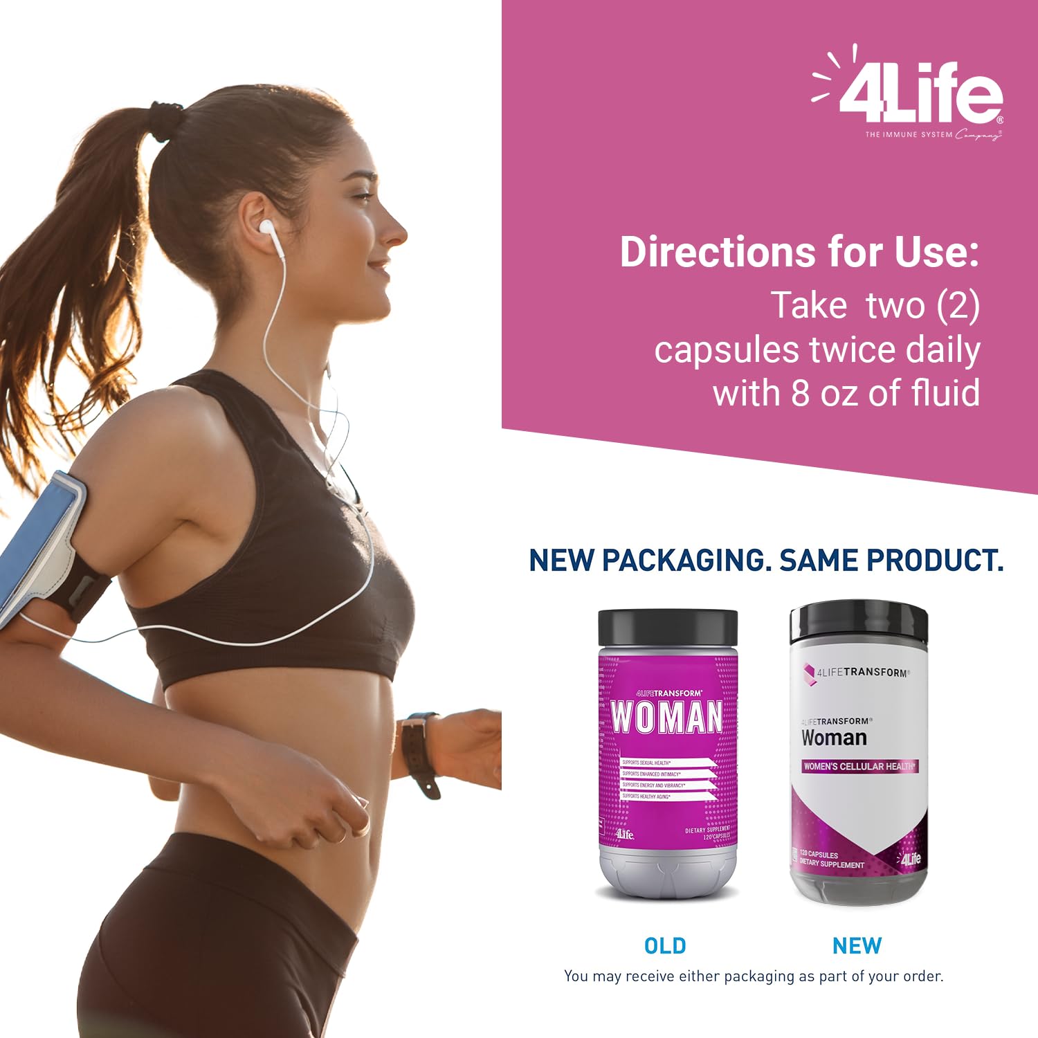 4Life Transform Woman vegetable capsules offer convenient plant-based daily use.