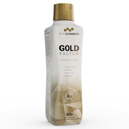4LifeElements Gold Factor bottle close-up for daily wellness support