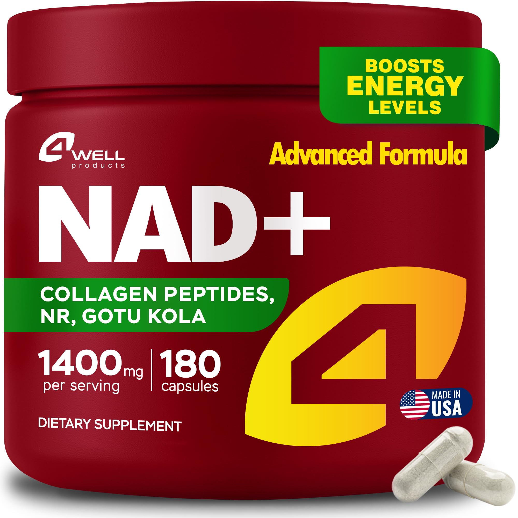 4Well Gotu Kola NAD Plus supplement bottle promotes daily vitality