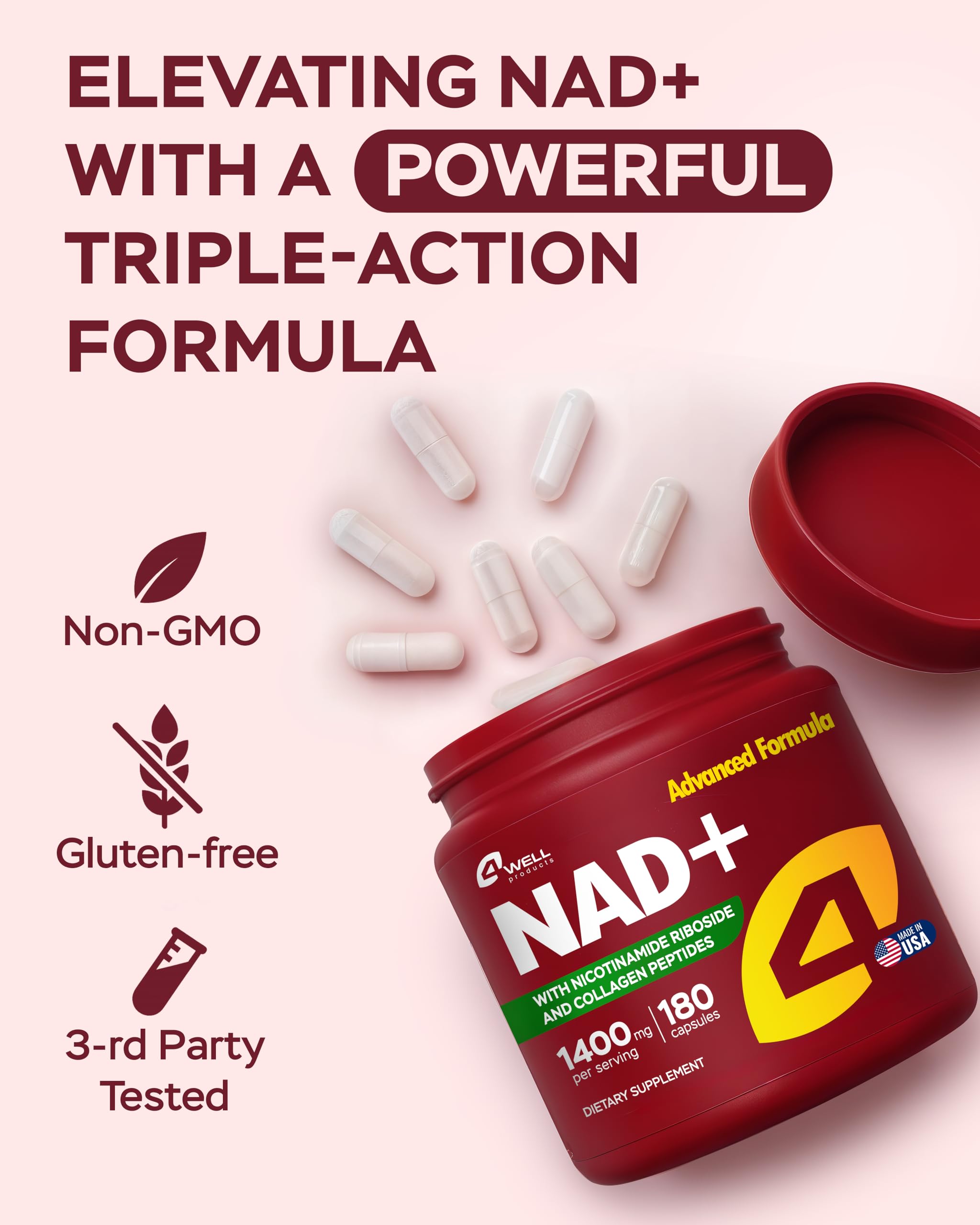 4Well Gotu Kola NAD Plus capsule close-up emphasizes premium texture