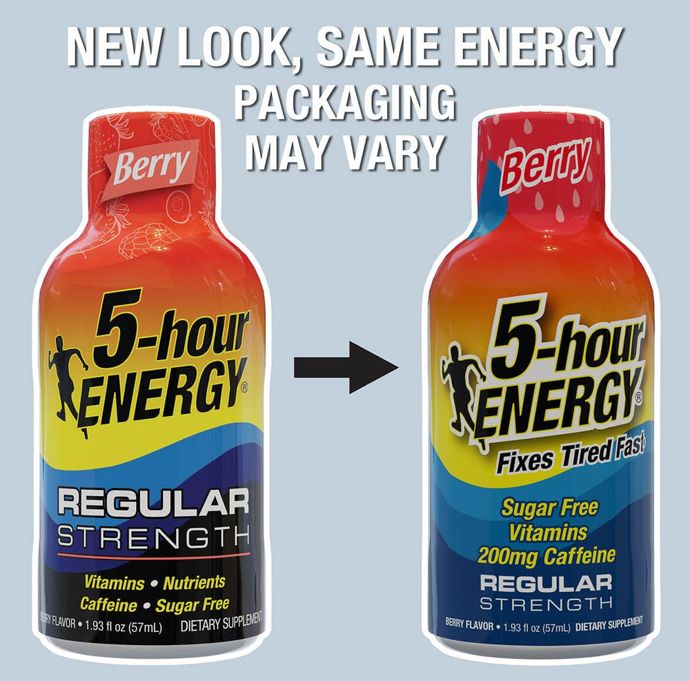 5-hour ENERGY Berry shot label featuring zero sugar and zero calories