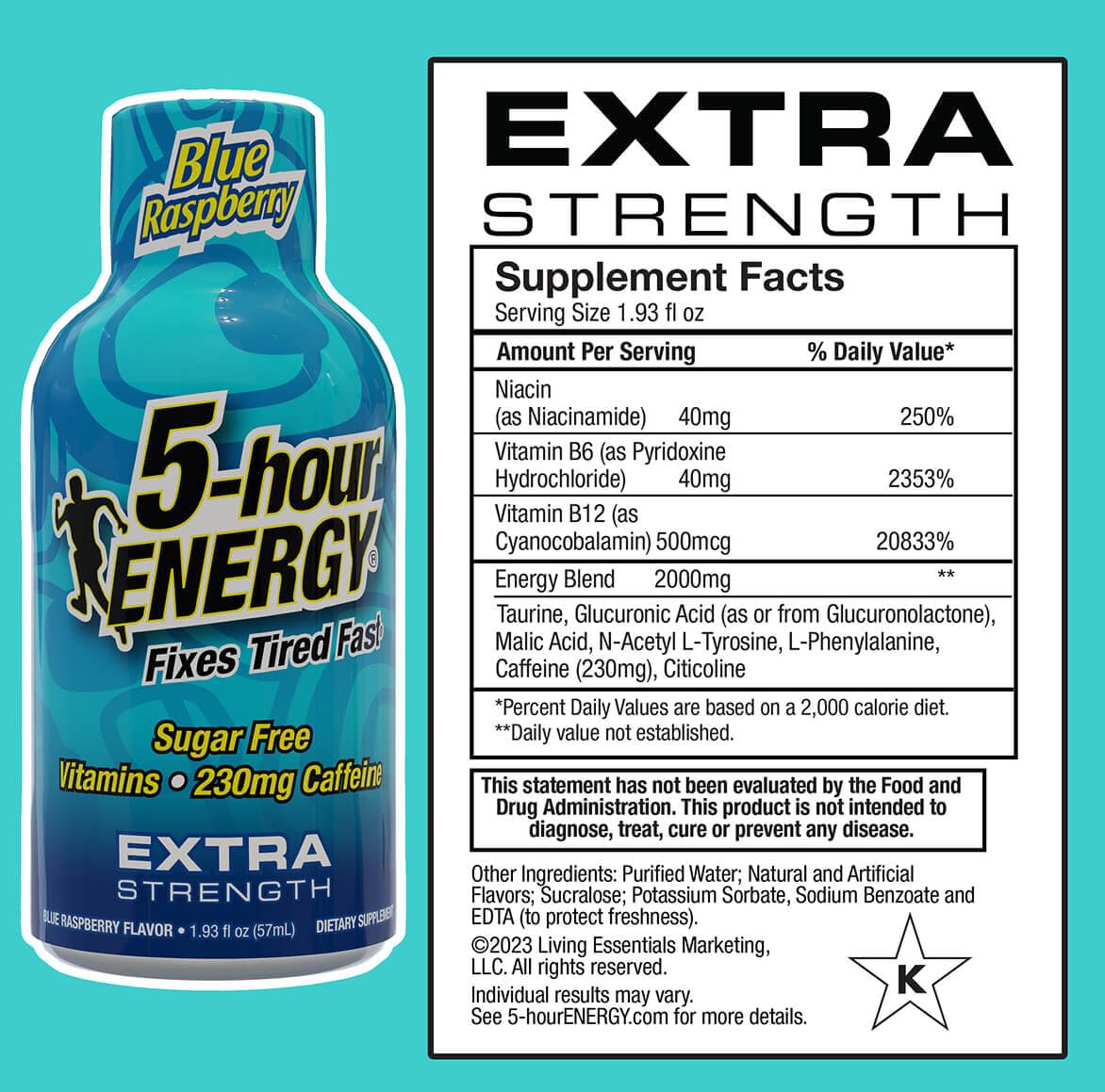 5-hour ENERGY blue raspberry shot pour action for fast alertness during busy mornings
