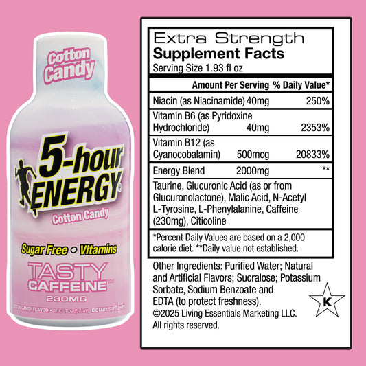 5-hour ENERGY cotton candy shot being poured for fast alertness