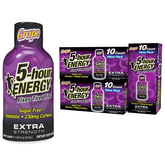 5-hour ENERGY Extra Strength grape energy shot bottle for on-the-go energy