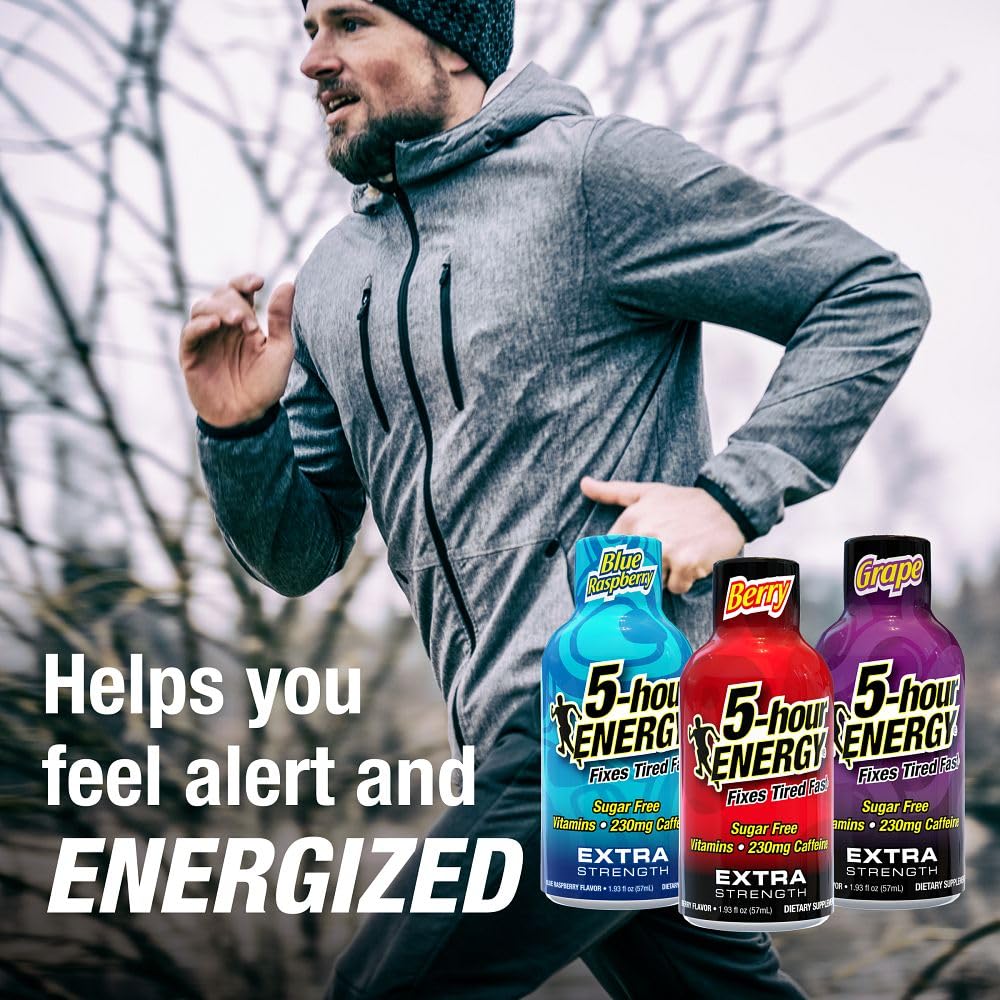 5-Hour ENERGY Blue Raspberry shot bottle provides long-lasting focus during late-day tasks