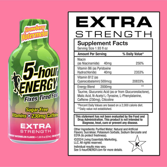 Back of bottle shows ingredients; ideal for quick caffeine lift during busy days