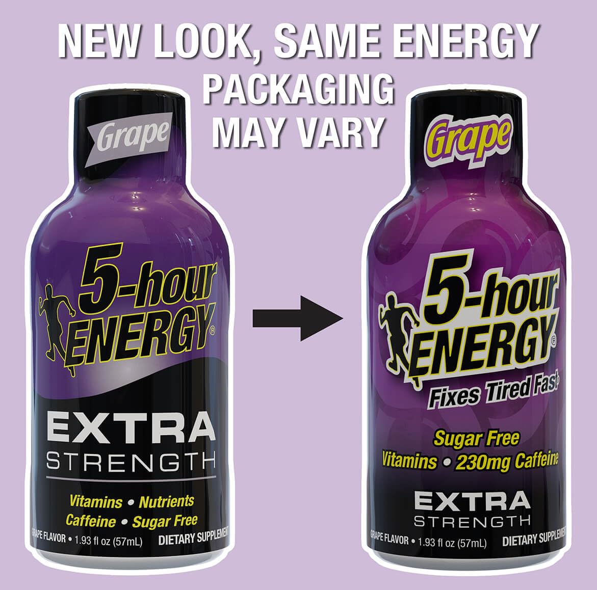 5-hour ENERGY grape shot serving in a glass demonstrates quick consumption.