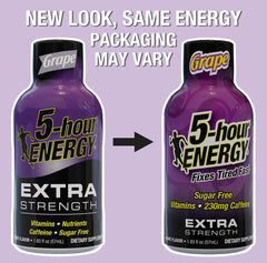 5-hour ENERGY grape shot serving in a glass demonstrates quick consumption.