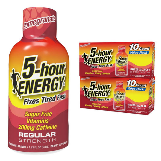 5-hour ENERGY Regular Strength bottle with pomegranate flavor for rapid focus.