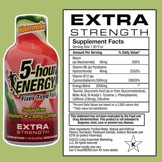 5-hour ENERGY watermelon shot pouring into glass supports quick, clean energy during long tasks.