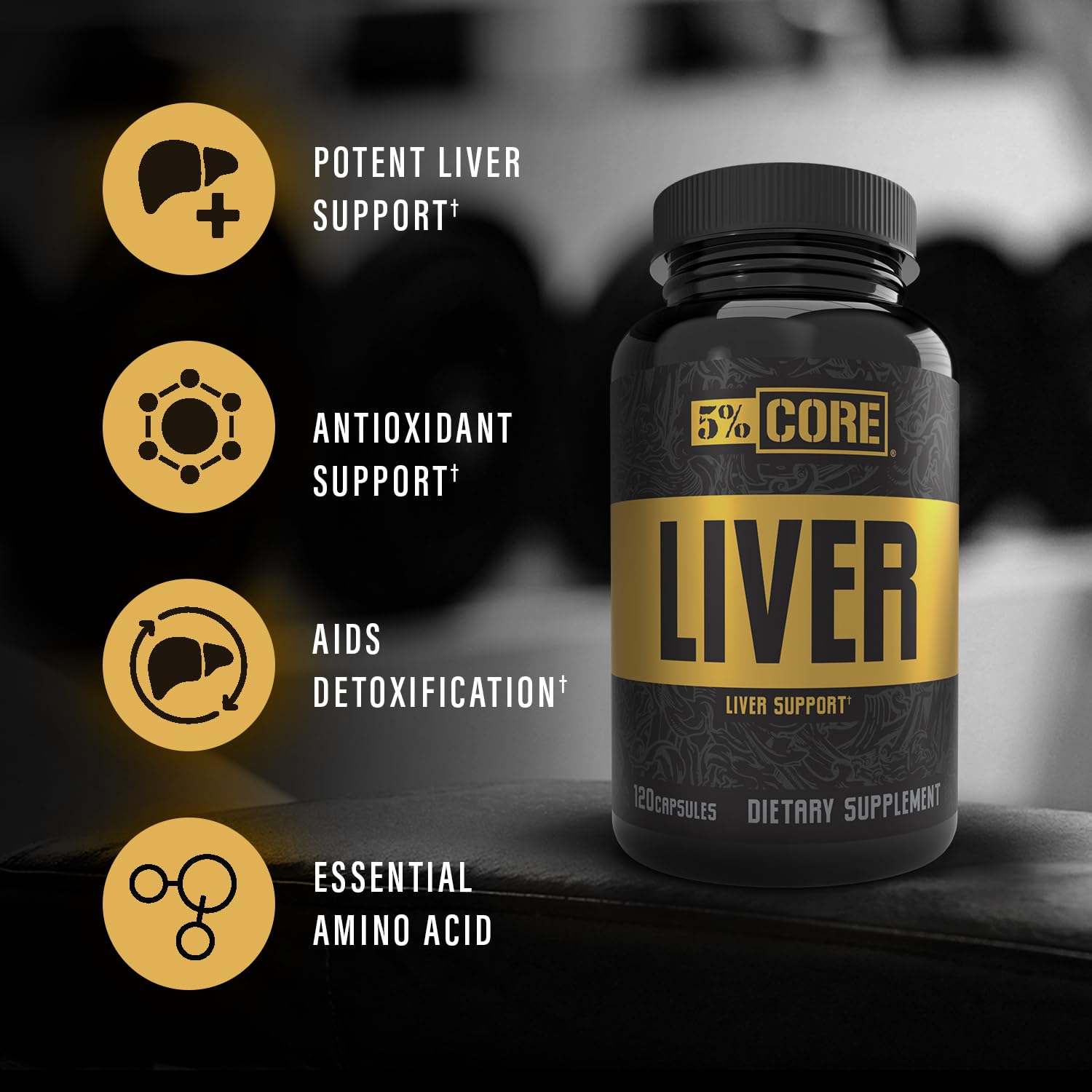 5% Nutrition Core Liver Support packaging with GMP badge visible