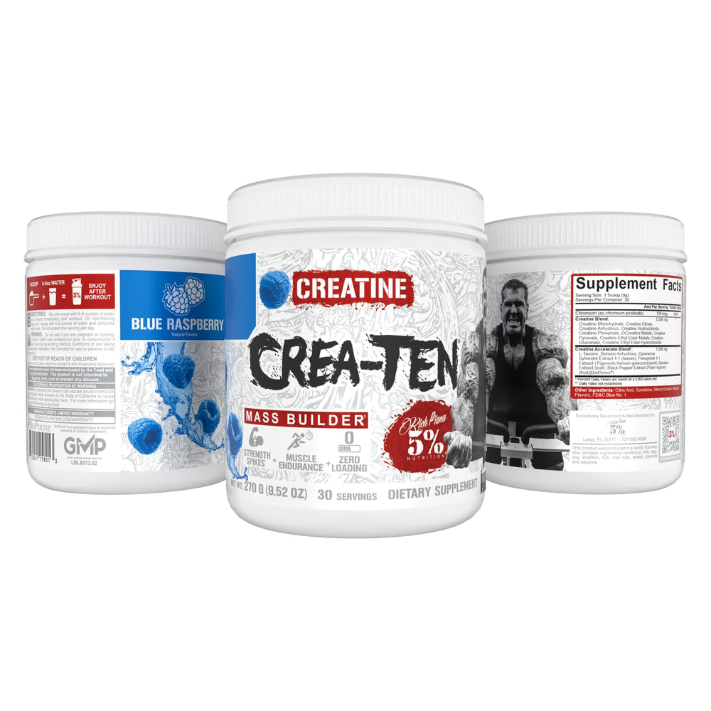 Pouring 5% Nutrition CreaTEN powder into water for a quick post-workout shake