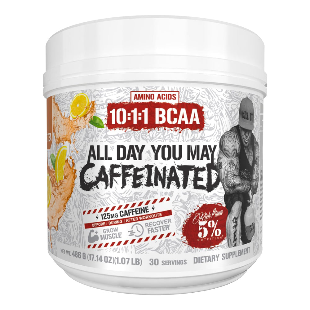 5 Percent Nutrition AllDayYouMay caffeinated BCAA bottle for pre-workout energy