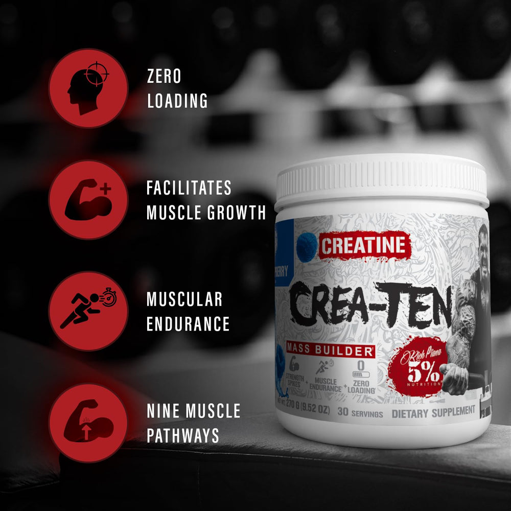 5% Nutrition Crea-TEN powder texture close-up highlights smooth solubility