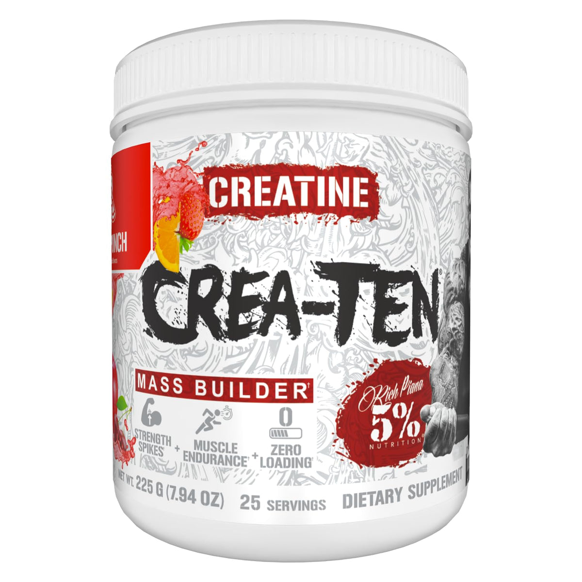 5% Nutrition CreaTEN bottle pour shows convenient post-workout flavoring and quick mixing.