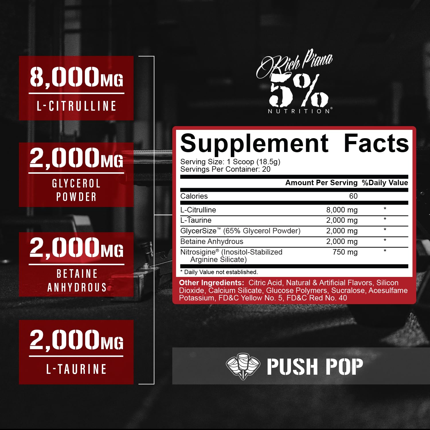 FullAF ingredients label featuring L-Citrulline and Nitrosigine for vascularity