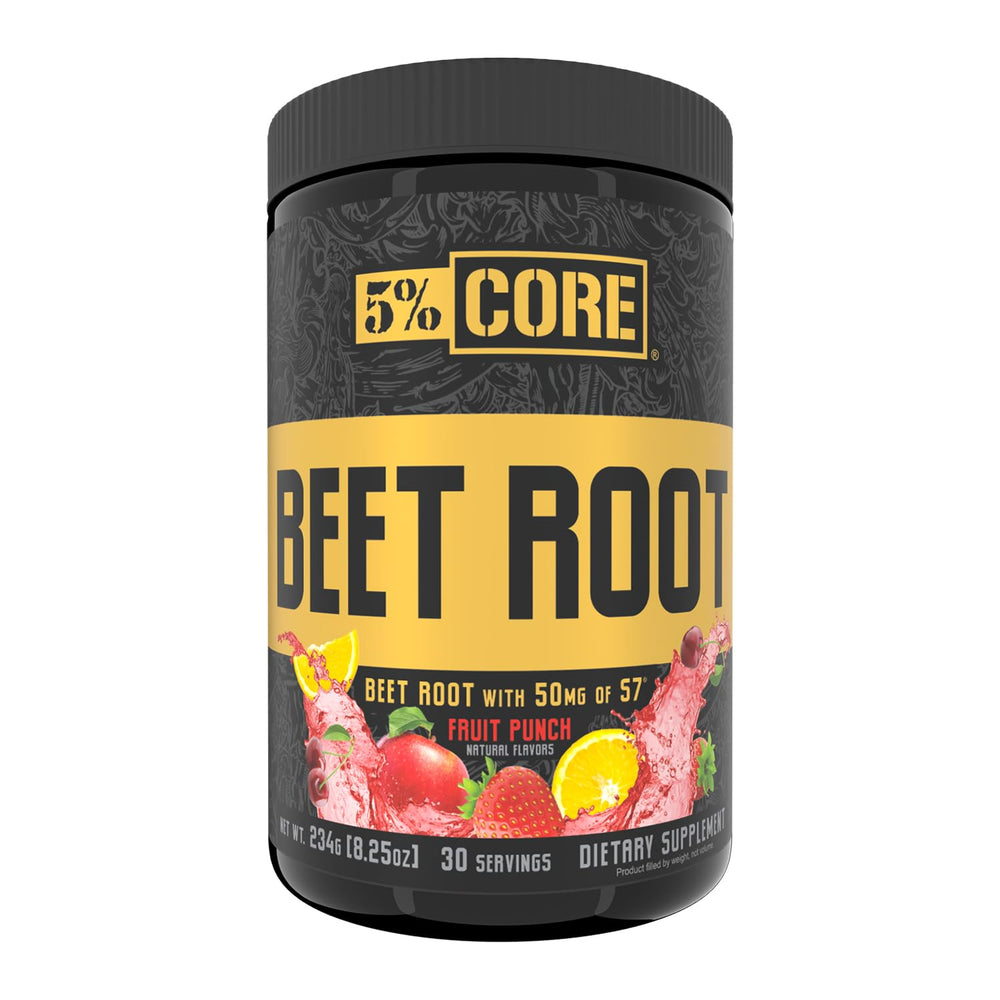 5% Nutrition Organic Core Beet Root bottle showing natural flavor and plant-based formula.
