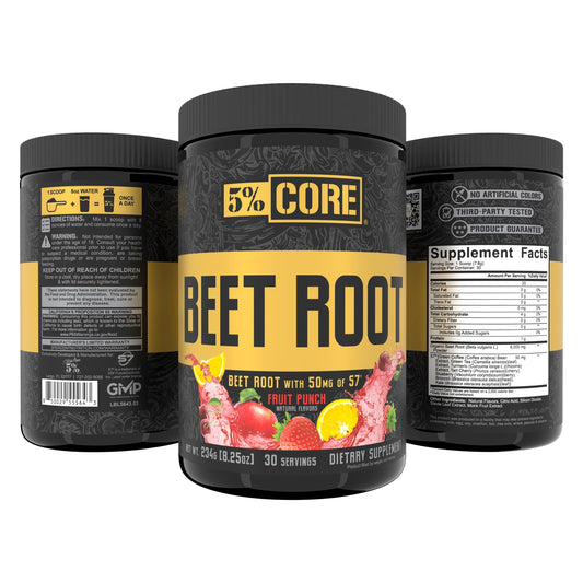 5% Nutrition Organic Core Beet Root scoop highlights convenient 6000 mg per serving.