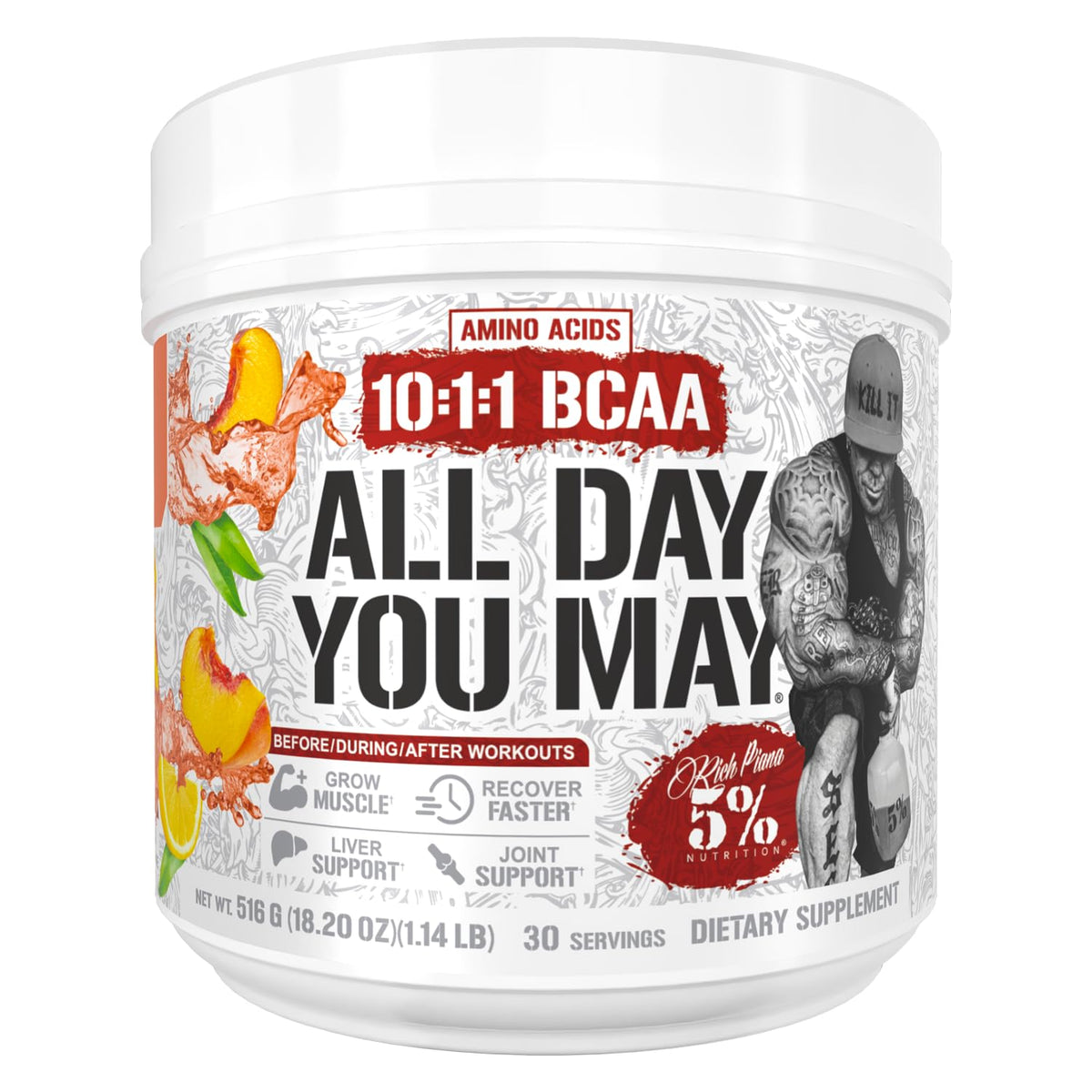 5% Nutrition Rich Piana ADYM bottle for all-day hydration and amino support