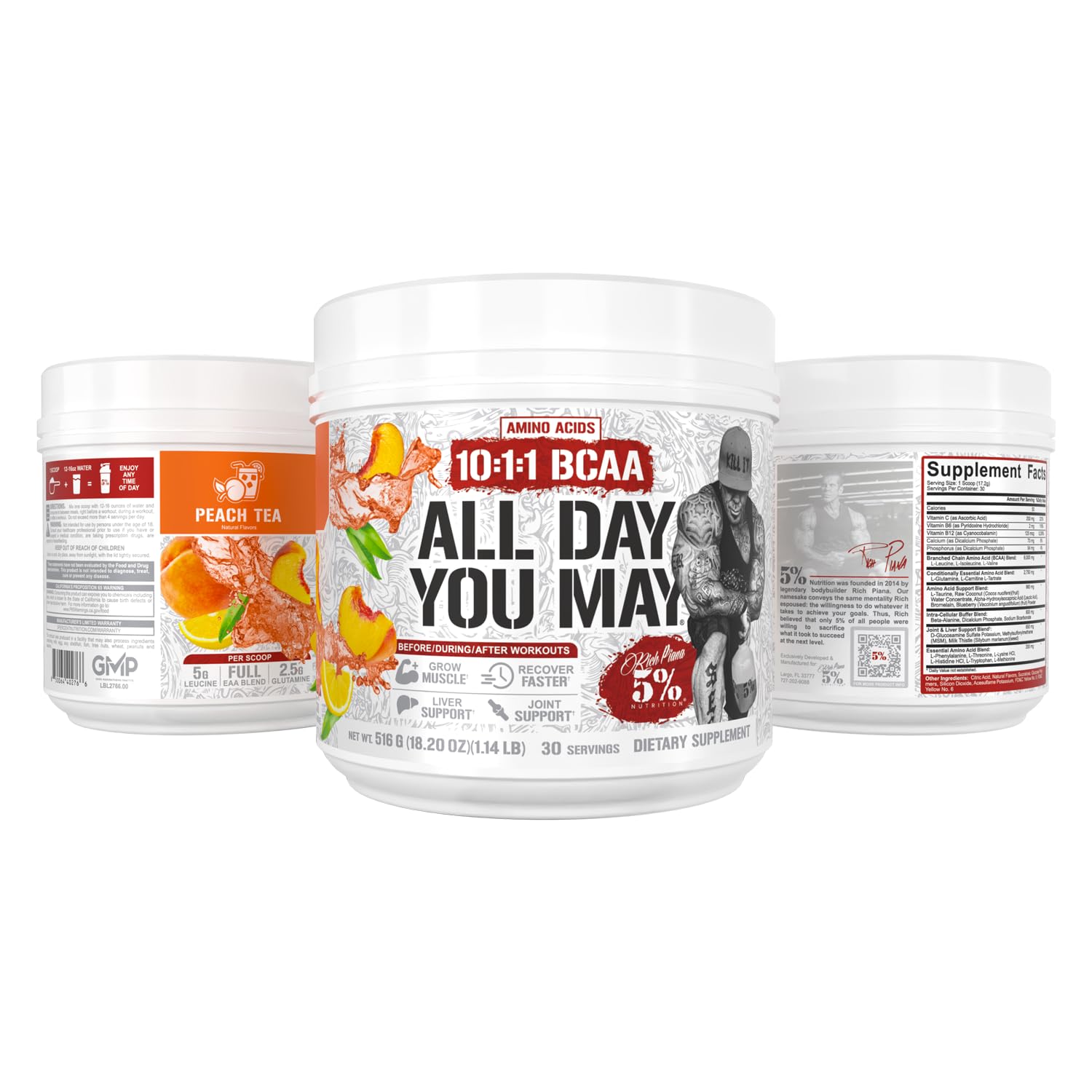 Tub close-up shows 18.2 oz ADYM formula for all-day amino support