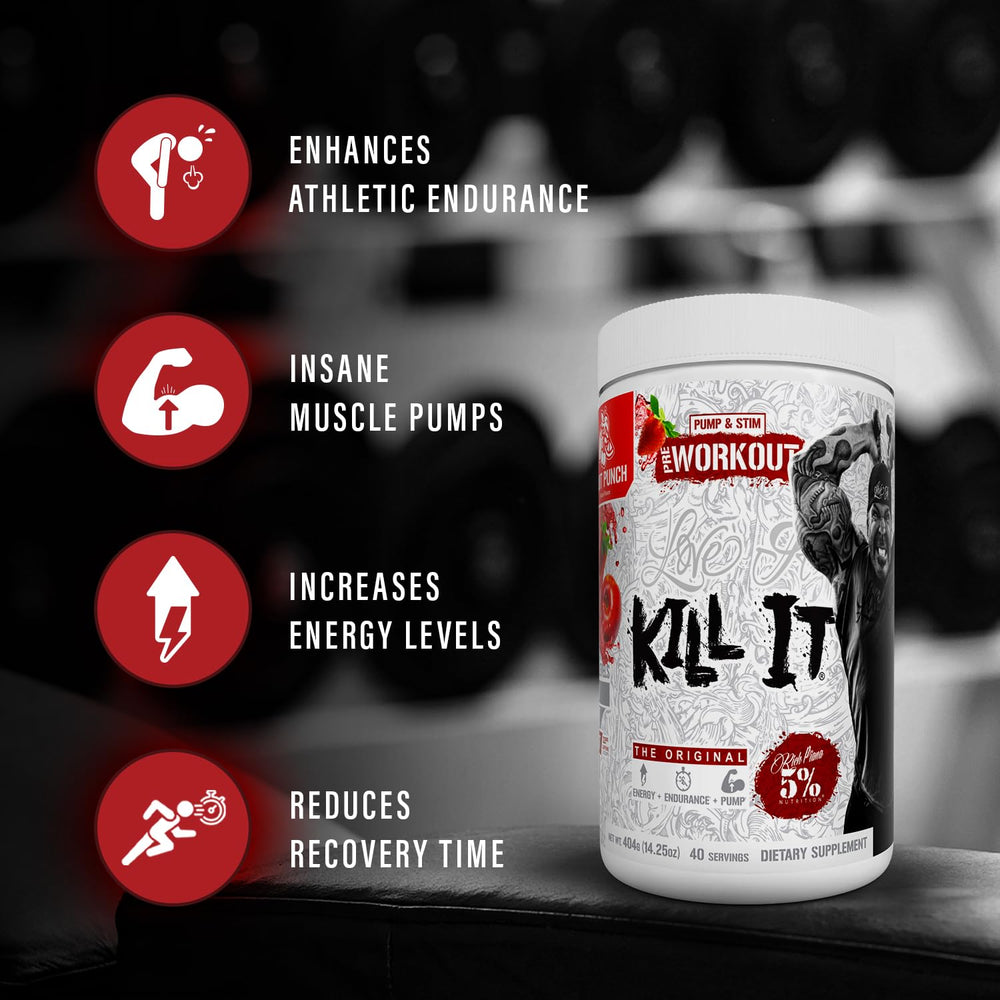 5% Nutrition Rich Piana Kill It caffeine boost supports mental clarity during workouts
