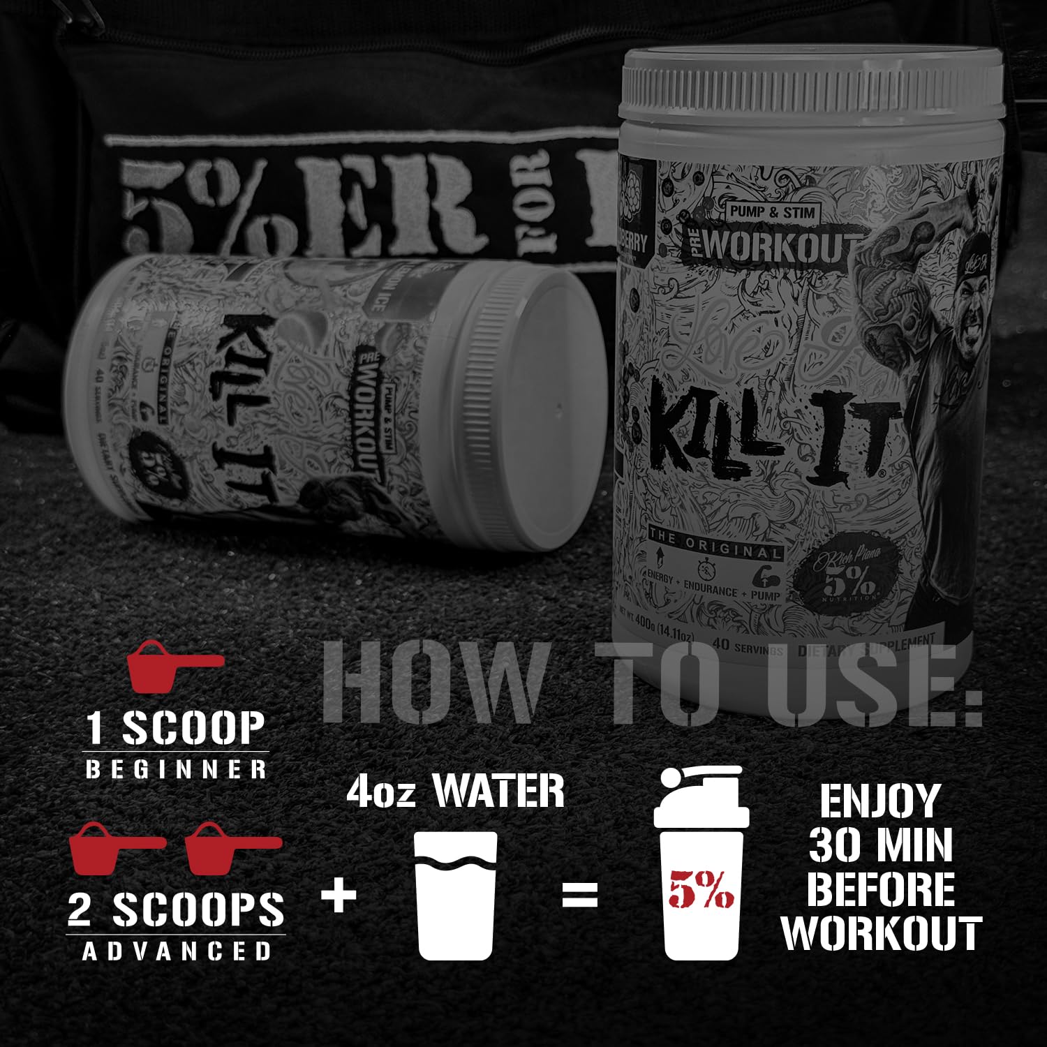 5% Nutrition Rich Piana Kill It HydroPrime pump feature for lasting muscle hydration