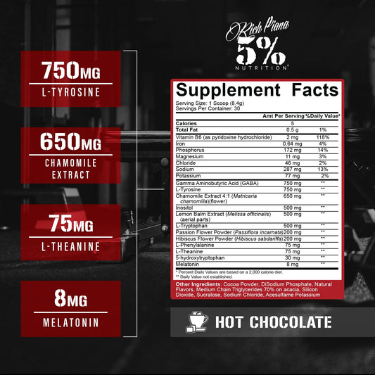 Rich Piana sleep aid serving with spoon suggests convenient nightly intake.