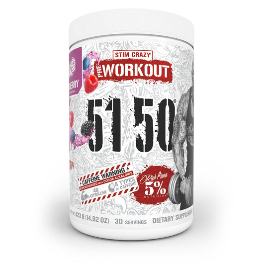 5% Nutrition Rich Piana 5150 powder tub for intense pre-workout energy.