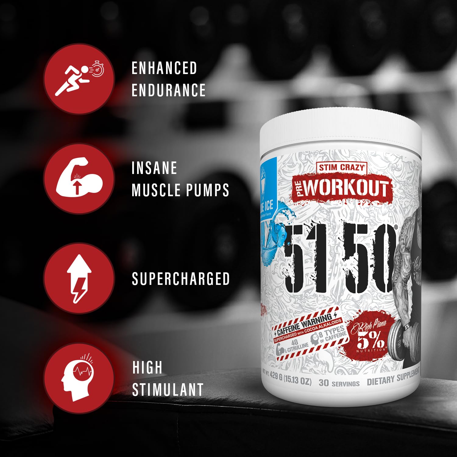 Glass with Rich Piana 5150 preworkout mix ready to drink during training.