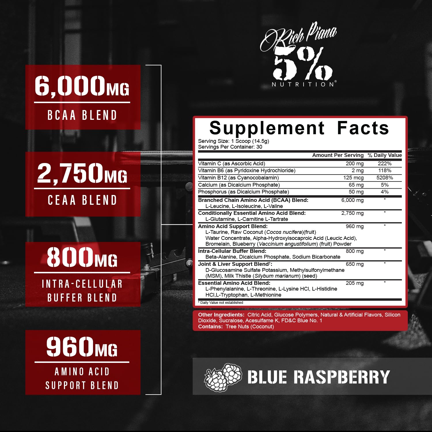 Blue Raspberry Rich Piana ADYM tub flavor label for taste