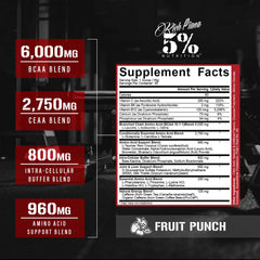 Close-up of 5% Nutrition Rich Piana AllDayYouMay Caffeinated BCAA Energy Powder scoop for quick pre-workout mix.