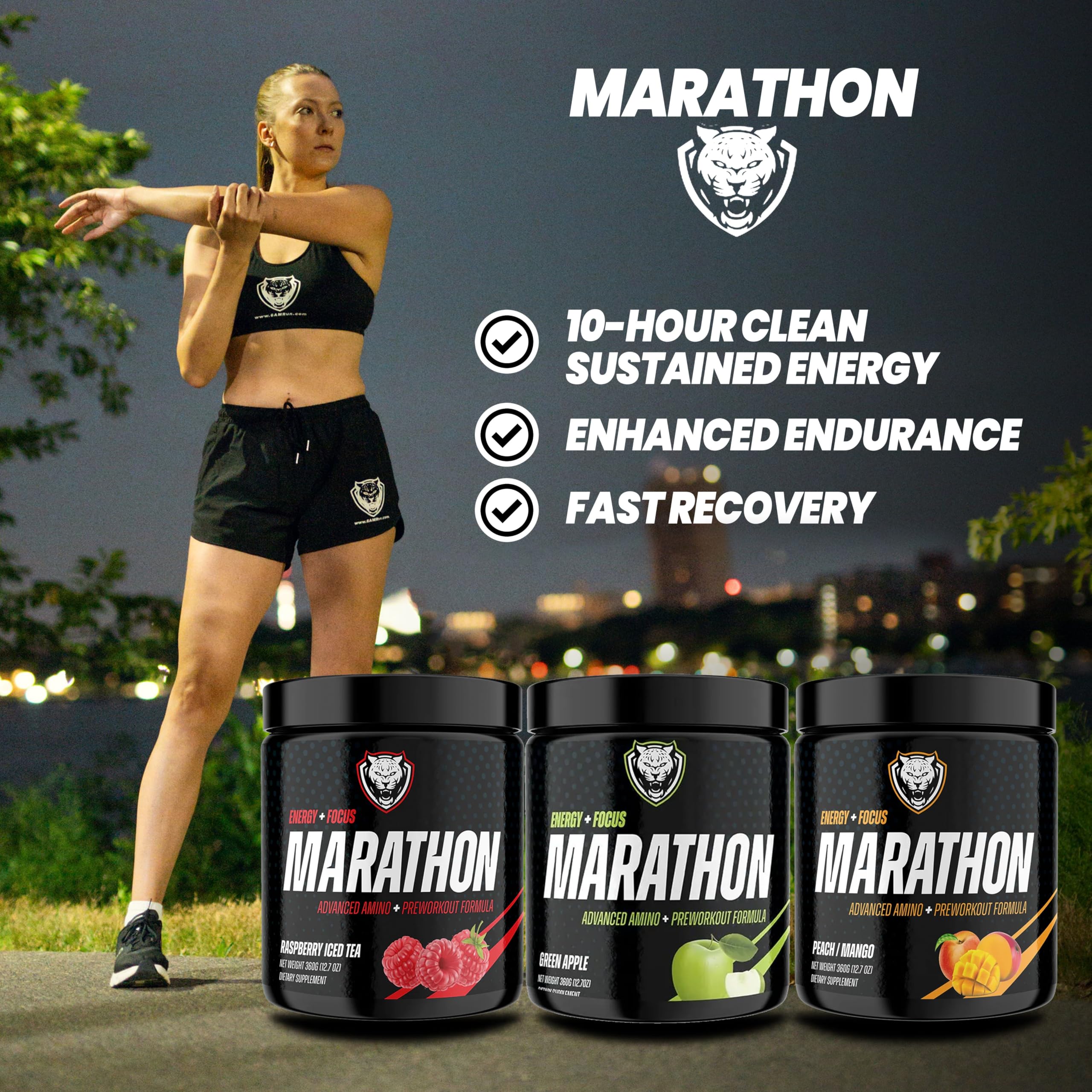6AM Run Marathon Amino Energy ingredients close-up with BCAAs and amino acids.
